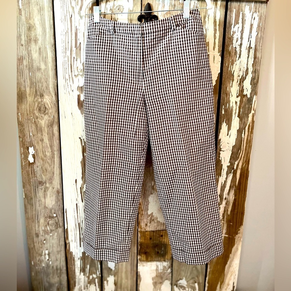 Talbots 8P brown/which gingham silk/cotton blend pants with cuff